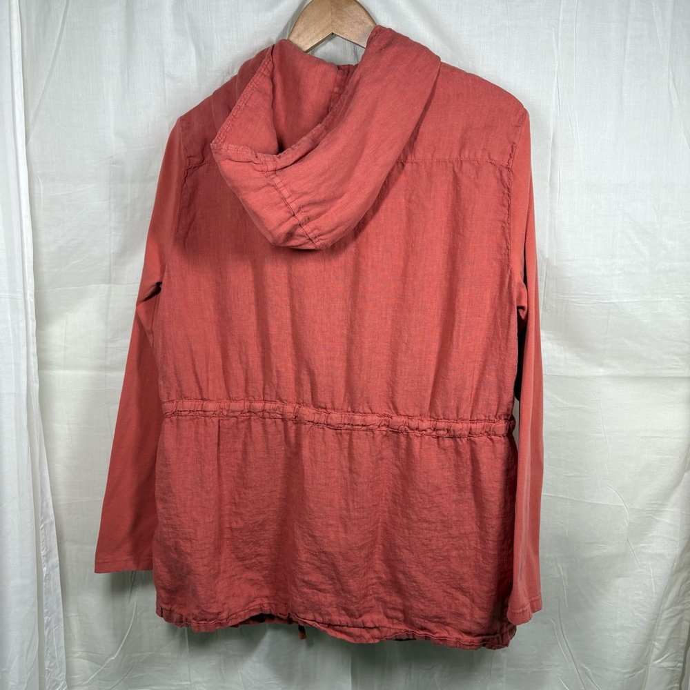 Flax 100% Linen Coral Salmon Hooded Drawstring Light Shacket Shirt Tunic Size‎ S - Picture 6 of 11
